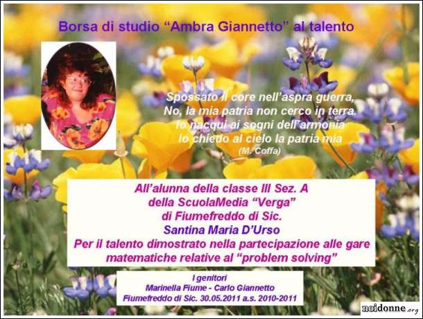 Foto: Due borse di studio: al talento e al talento musicale, nel nome di Ambra Giannetto
