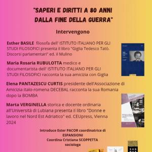 Foto Trieste/Saperi e diritti a 80 anni dalla fine della guerra, l'incontro nell'ambito di Voci di donne 2