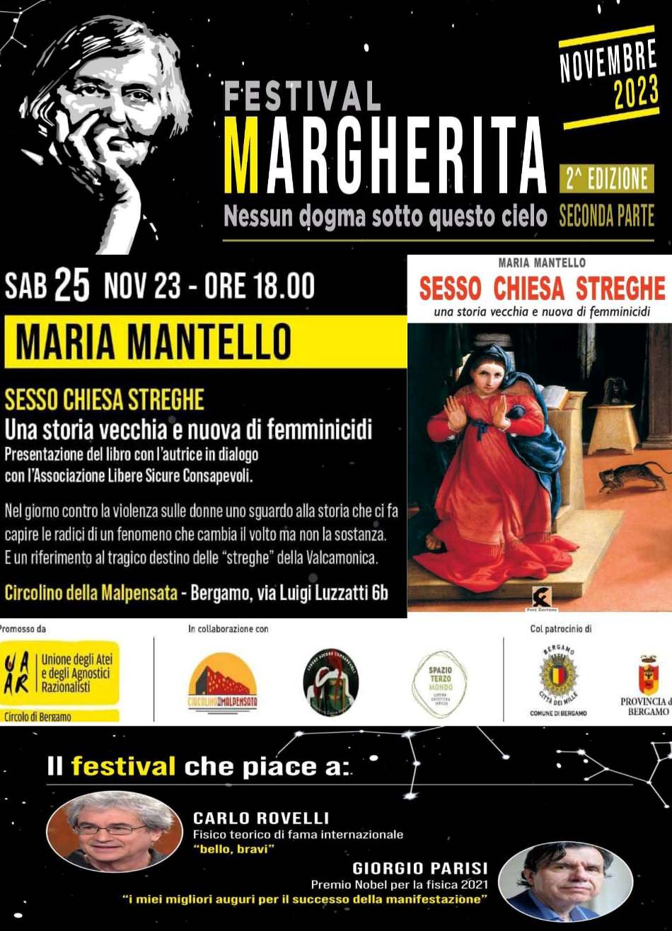 SESSO CHIESA STREGHE di MARIA MANTELLO PRESENTATO AL FESTIVAL MARGHERITA (BG)  Noi Donne